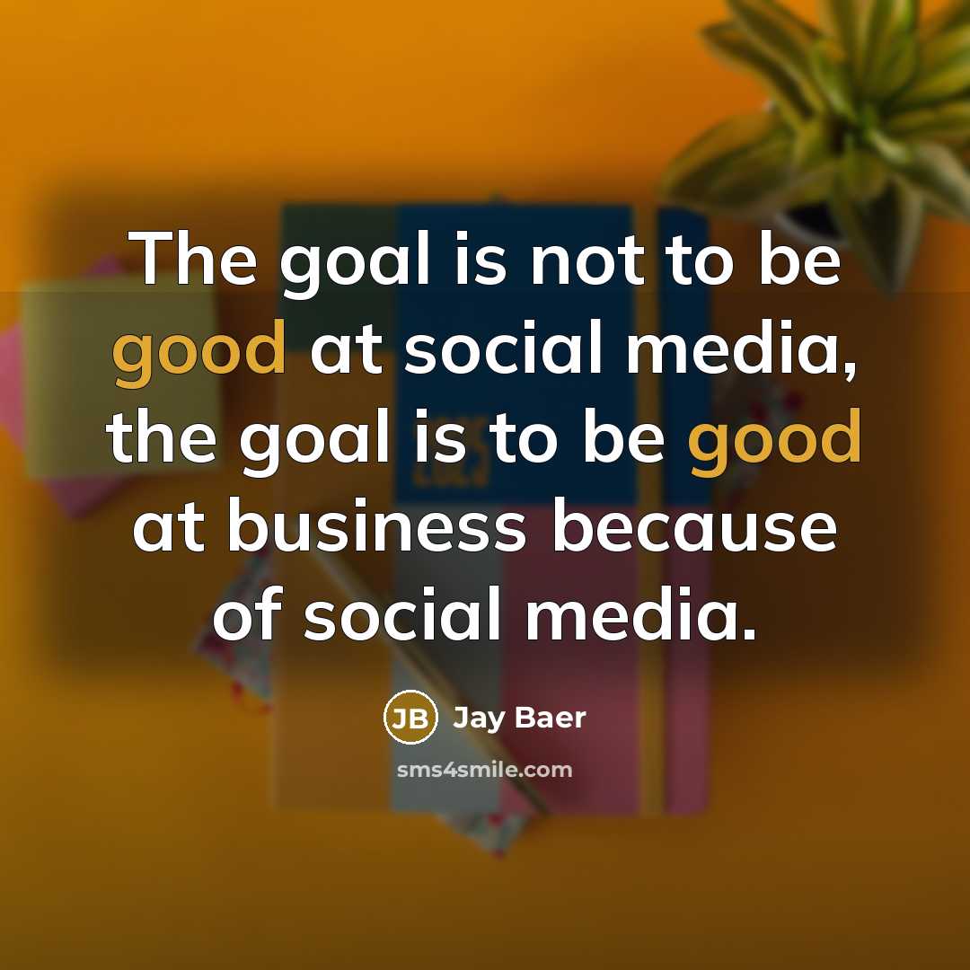 “The goal is not to be good at social media,…” quote by Jay Baer