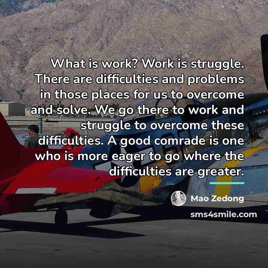 “What is work? Work is struggle. There are difficulties and…” quote by Mao Zedong