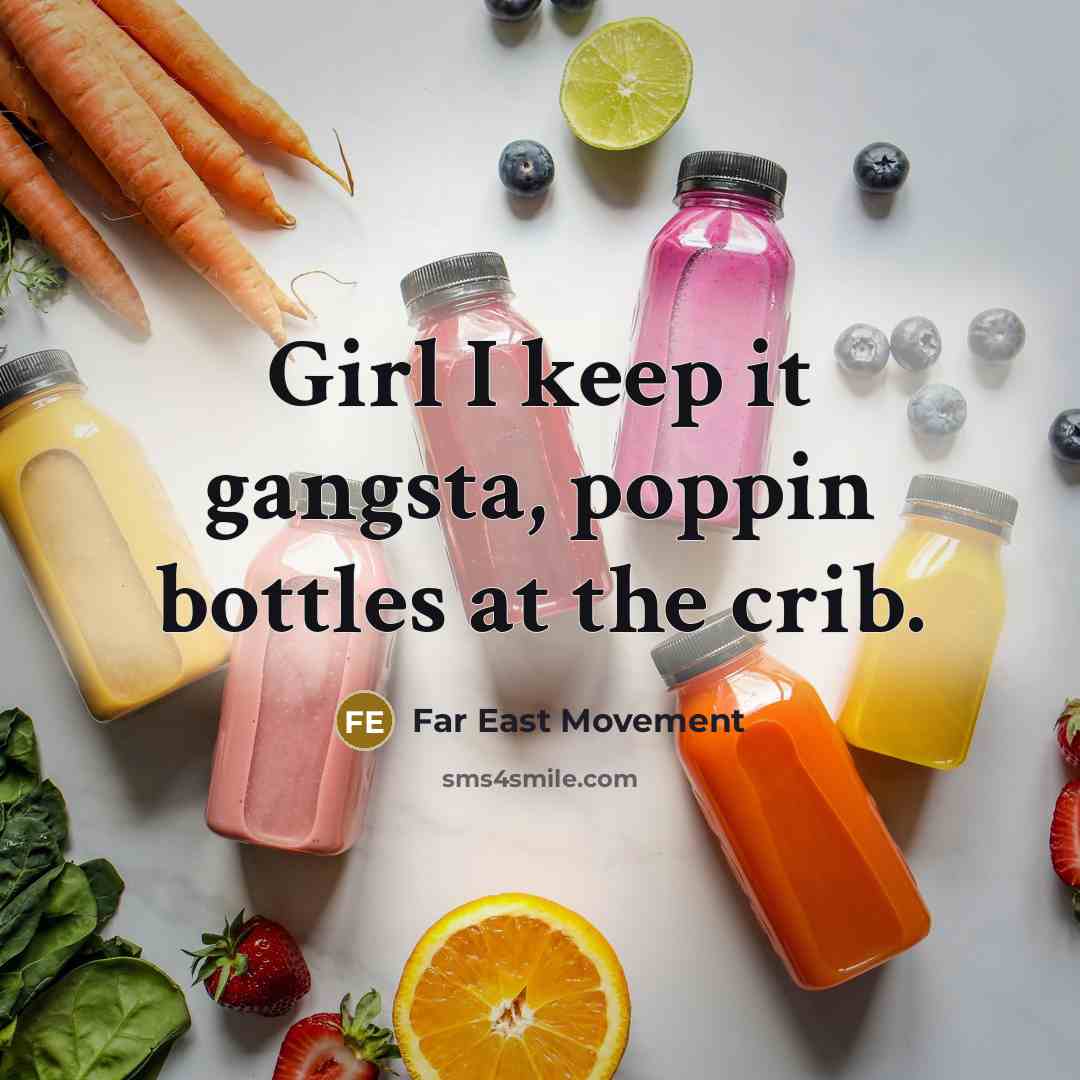 “Girl I keep it gangsta, poppin bottles at the crib.” quote by Far East Movement