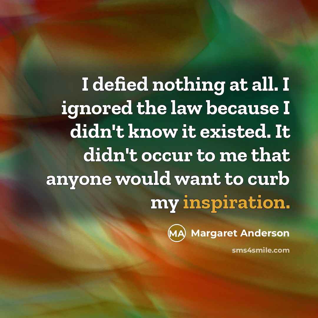 “I defied nothing at all. I ignored the law because…” quote by Margaret Anderson