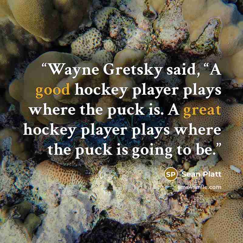 “Wayne Gretsky said, “A good hockey player plays where the puck is. A great hockey player plays where the puck is going to be.” quote by Sean Platt