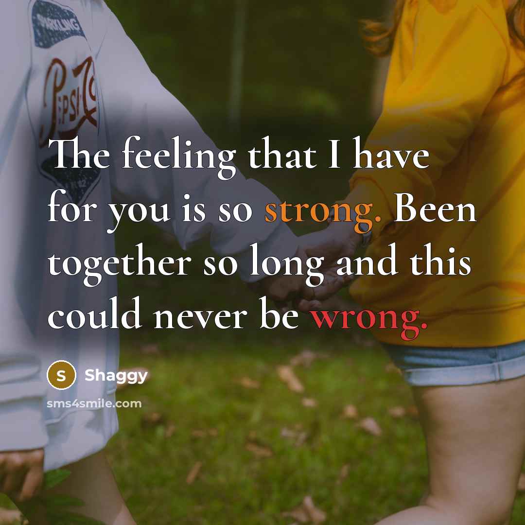 “The feeling that I have for you is so strong. Been together so long and this could never be wrong.” quote by Shaggy