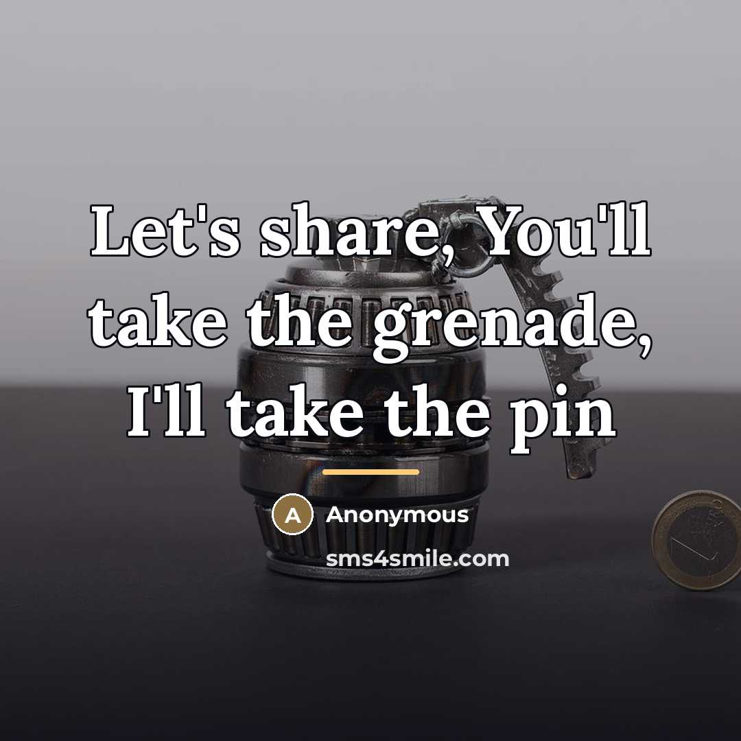 “Let's share, You'll take the grenade, I'll take the pin…” quote by Anonymous