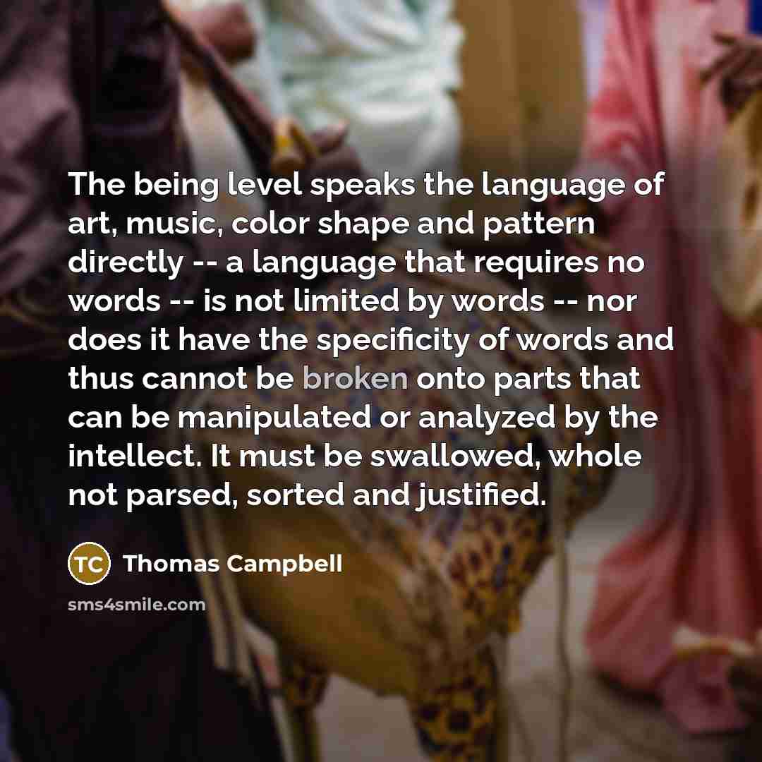 “The being level speaks the language of art, music, color…” quote by Thomas Campbell