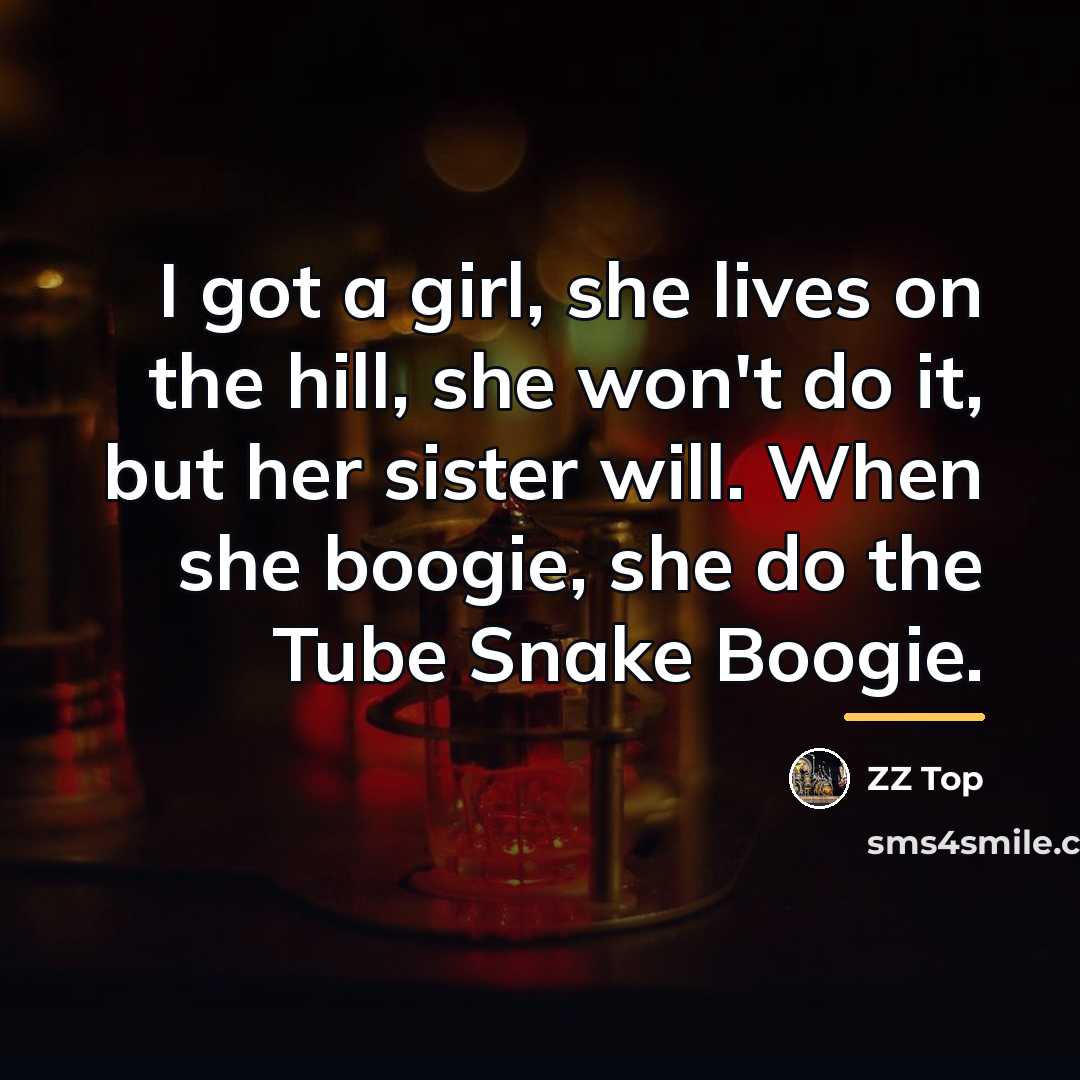 “I got a girl, she lives on the hill, she…” quote by ZZ Top