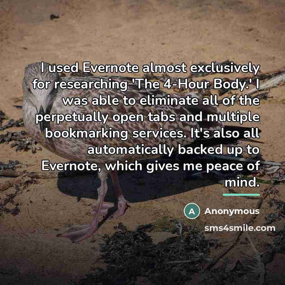 “I used Evernote almost exclusively for researching 'The 4-Hour Body.'…” quote by Anonymous