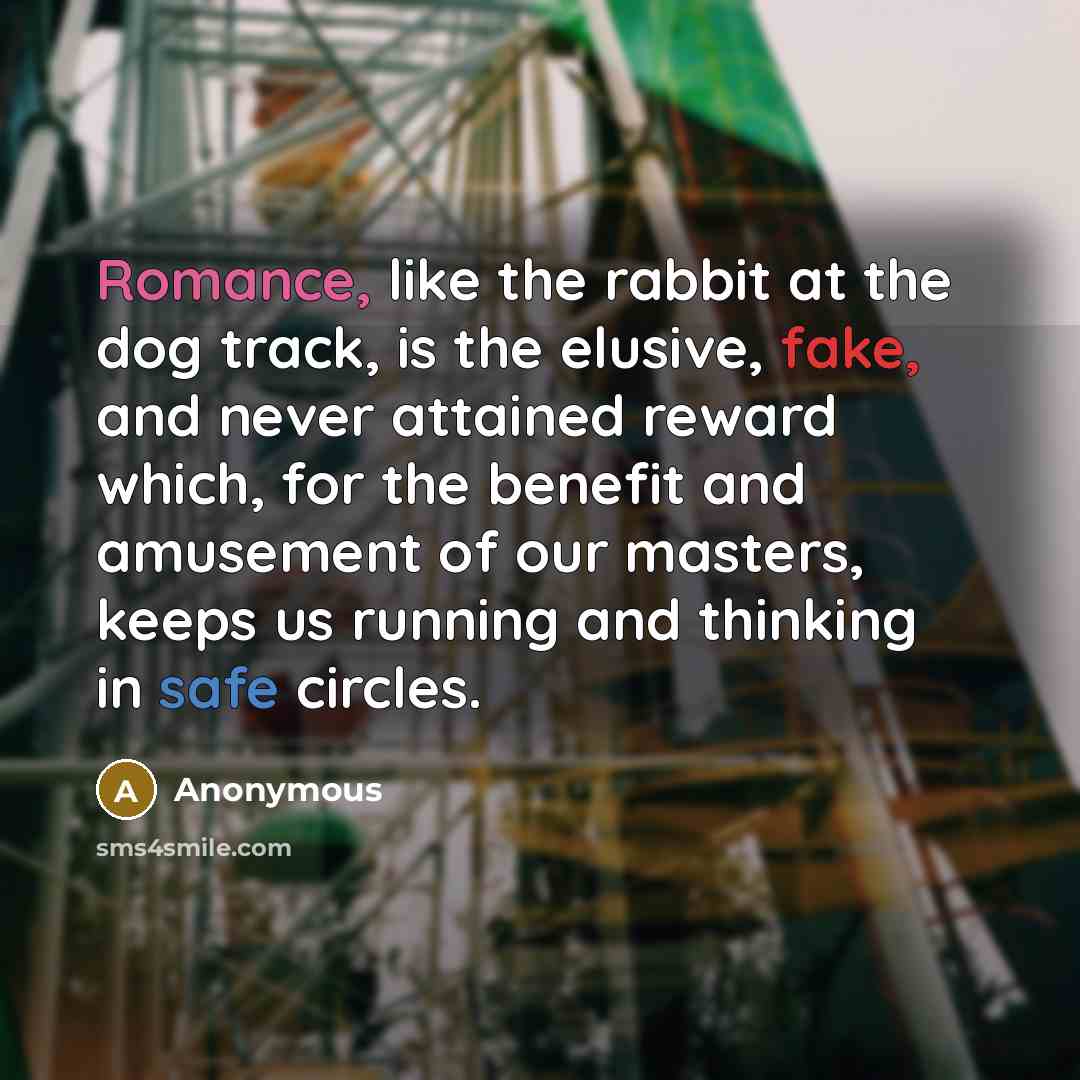 “Romance, like the rabbit at the dog track, is the…” quote by Anonymous