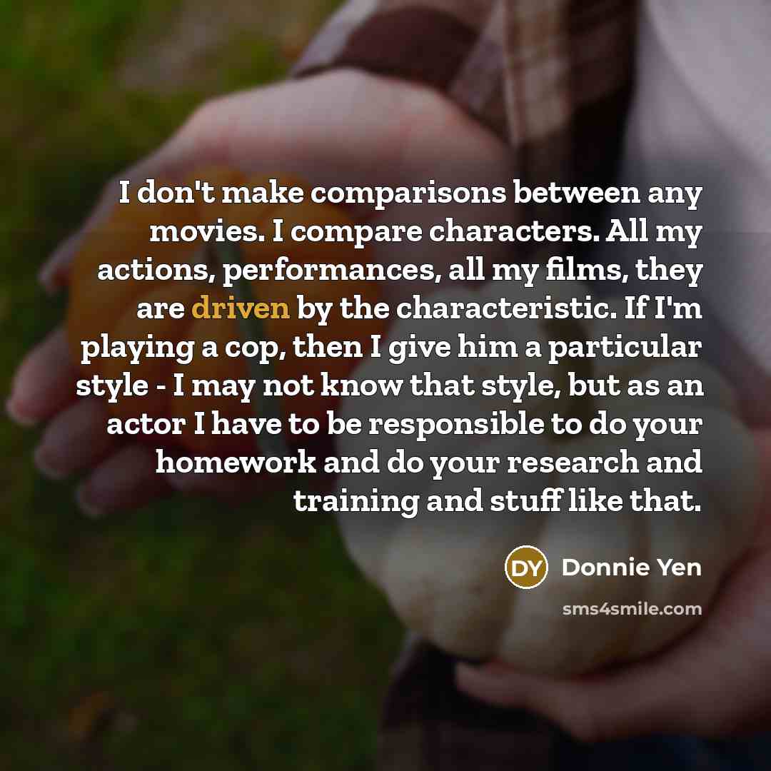 “I don't make comparisons between any movies. I compare characters.…” quote by Donnie Yen