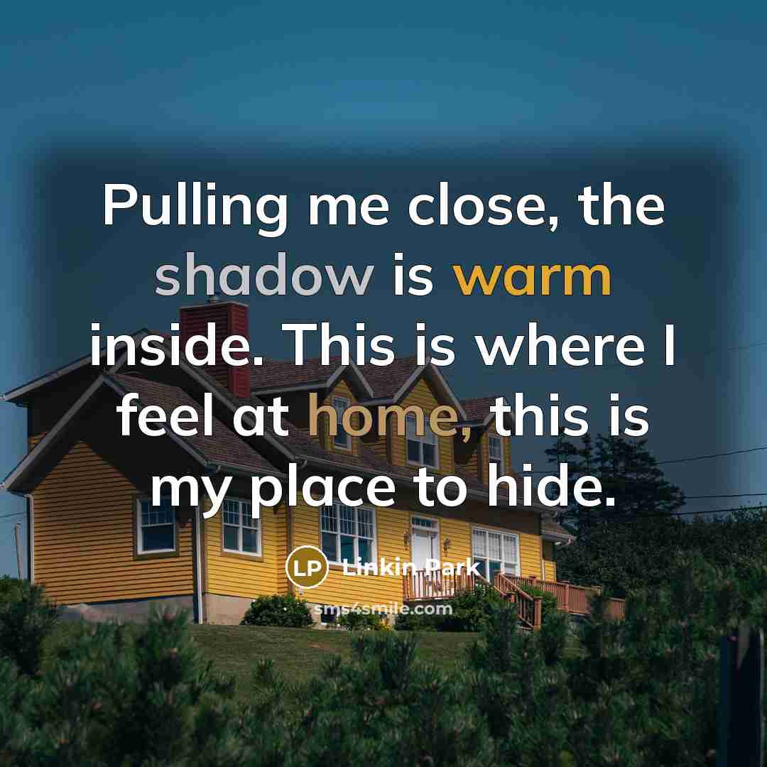 “Pulling me close, the shadow is warm inside. This is where I feel at home, this is my place to hide.” quote by Linkin Park