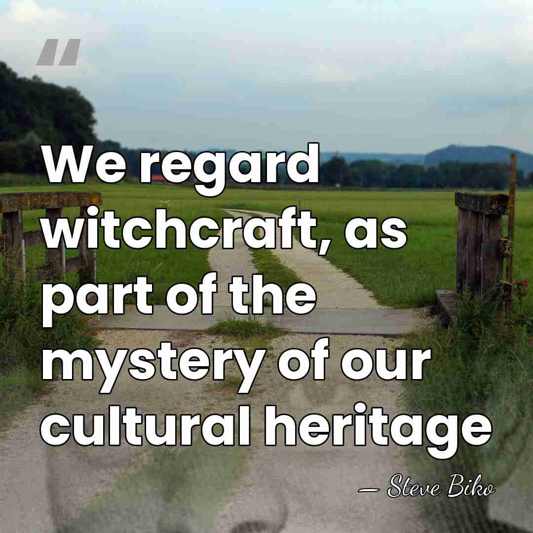 We regard witchcraft, as part of the mystery of our cultural heritage - Steve Biko