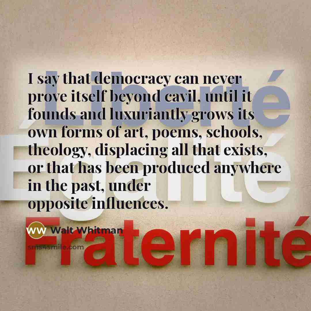 “I say that democracy can never prove itself beyond cavil,…” quote by Walt Whitman