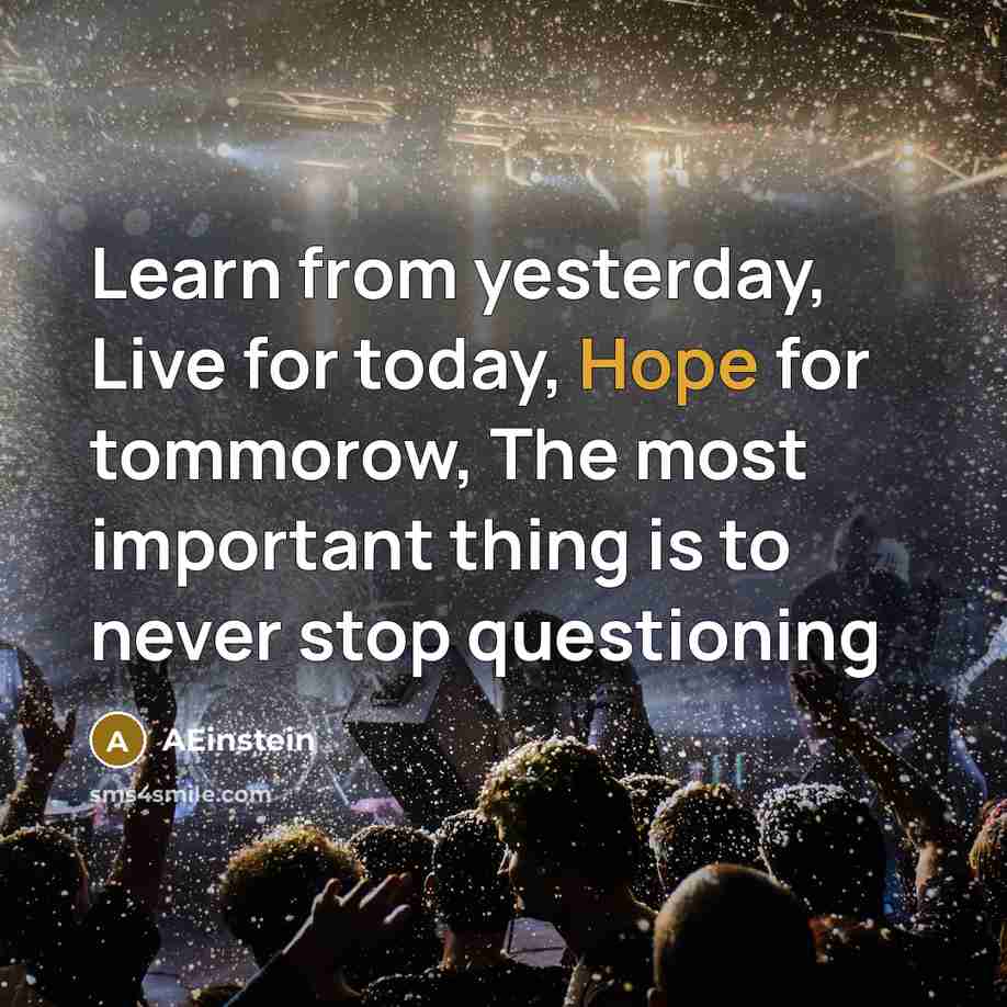 “Learn from yesterday, Live for today, Hope for tommorow, The most important thing is to never stop questioning” quote by AEinstein