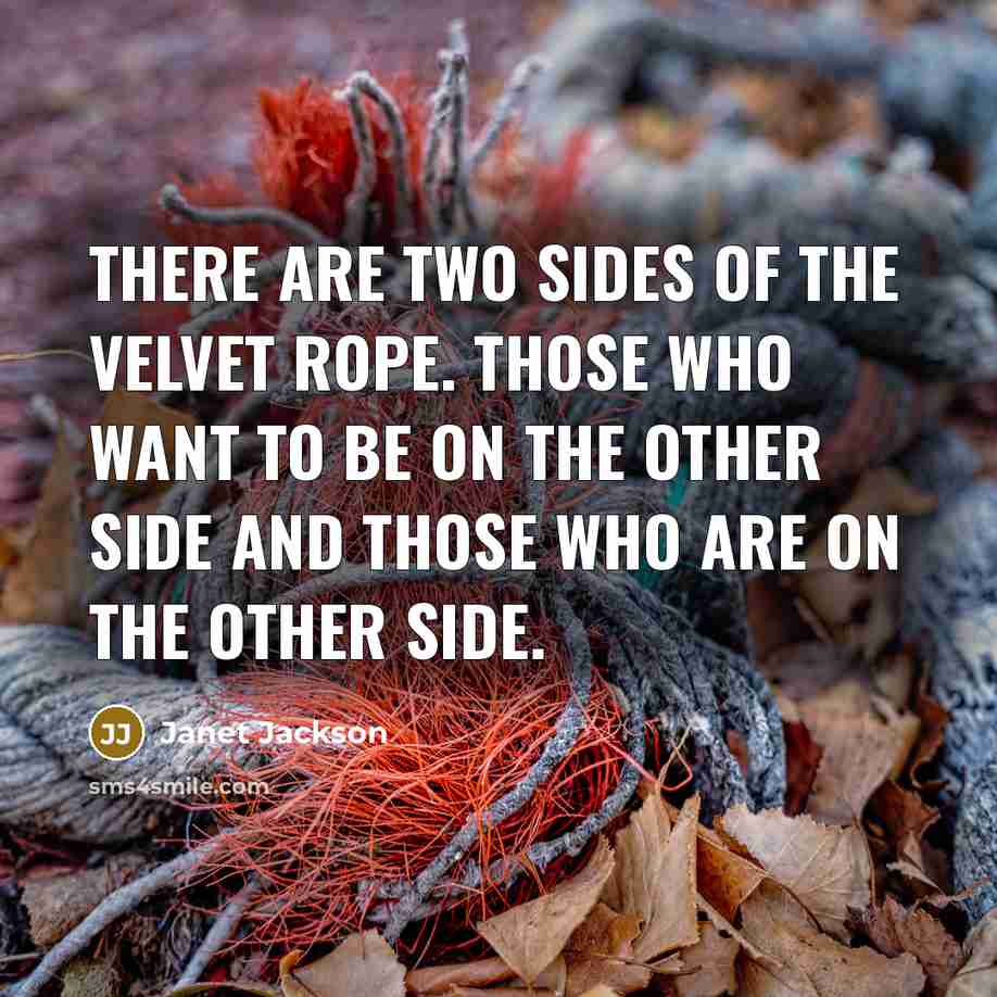 “There are two sides of the Velvet Rope. Those who…” quote by Janet Jackson