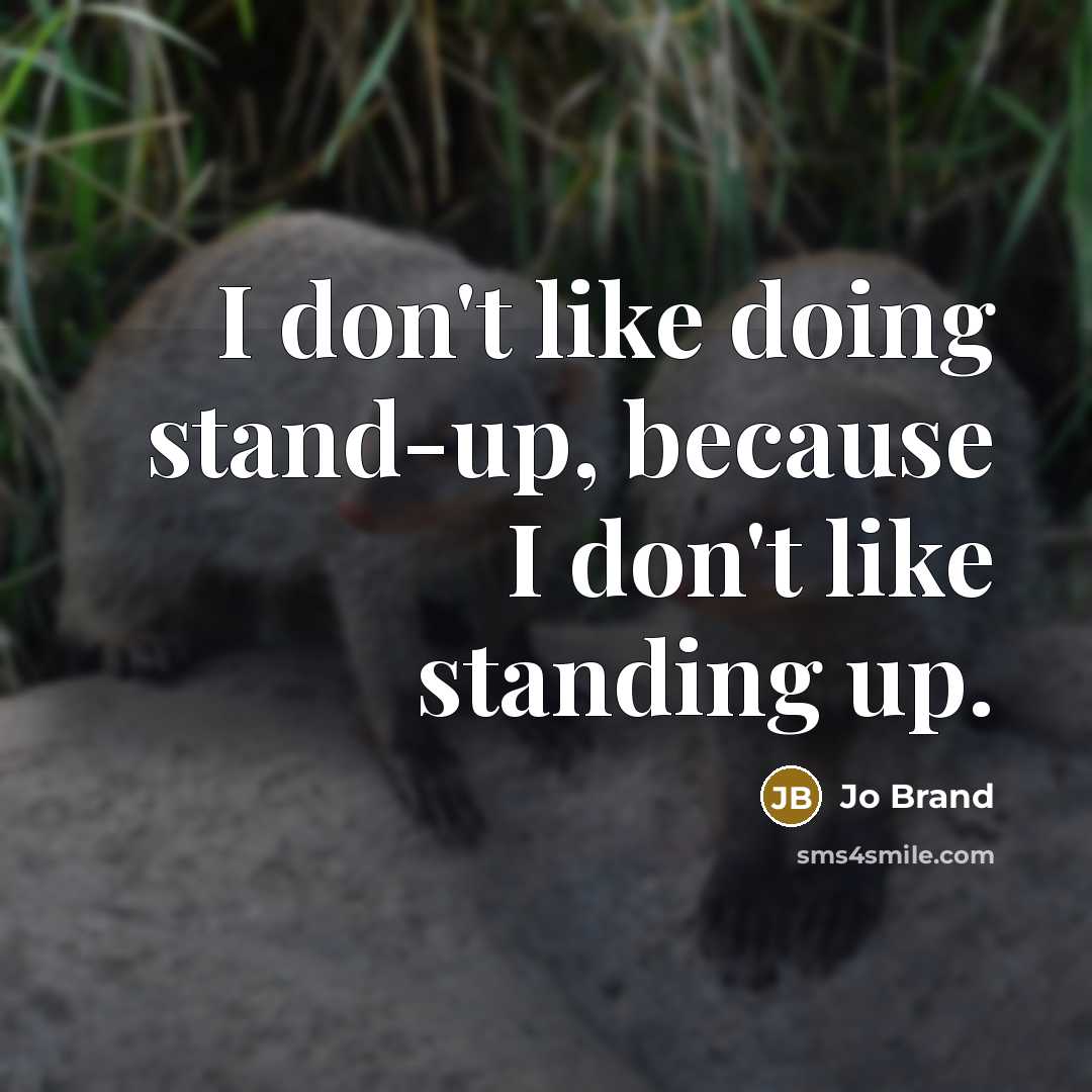 “I don't like doing stand-up, because I don't like standing…” quote by Jo Brand
