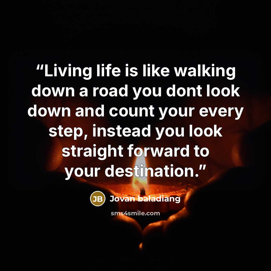 “Living life is like walking down a road you dont look down and count your every step, instead you look straight forward to your destination.” quote by Jovan baladiang