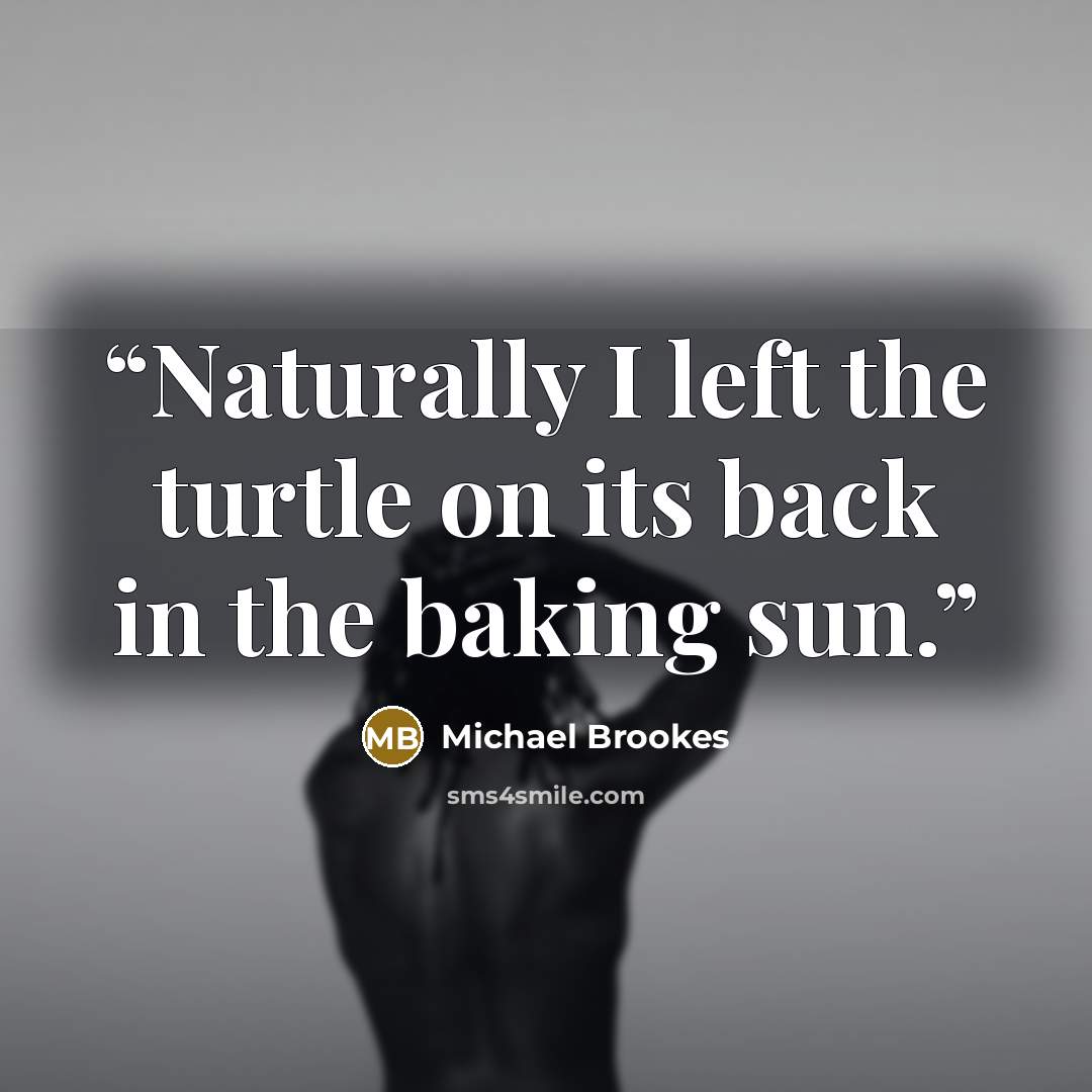 “Naturally I left the turtle on its back in the baking sun.” quote by Michael Brookes