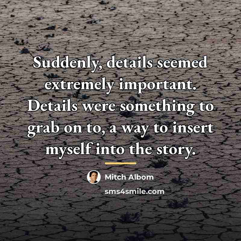 “Suddenly, details seemed extremely important. Details were something to grab…” quote by Mitch Albom