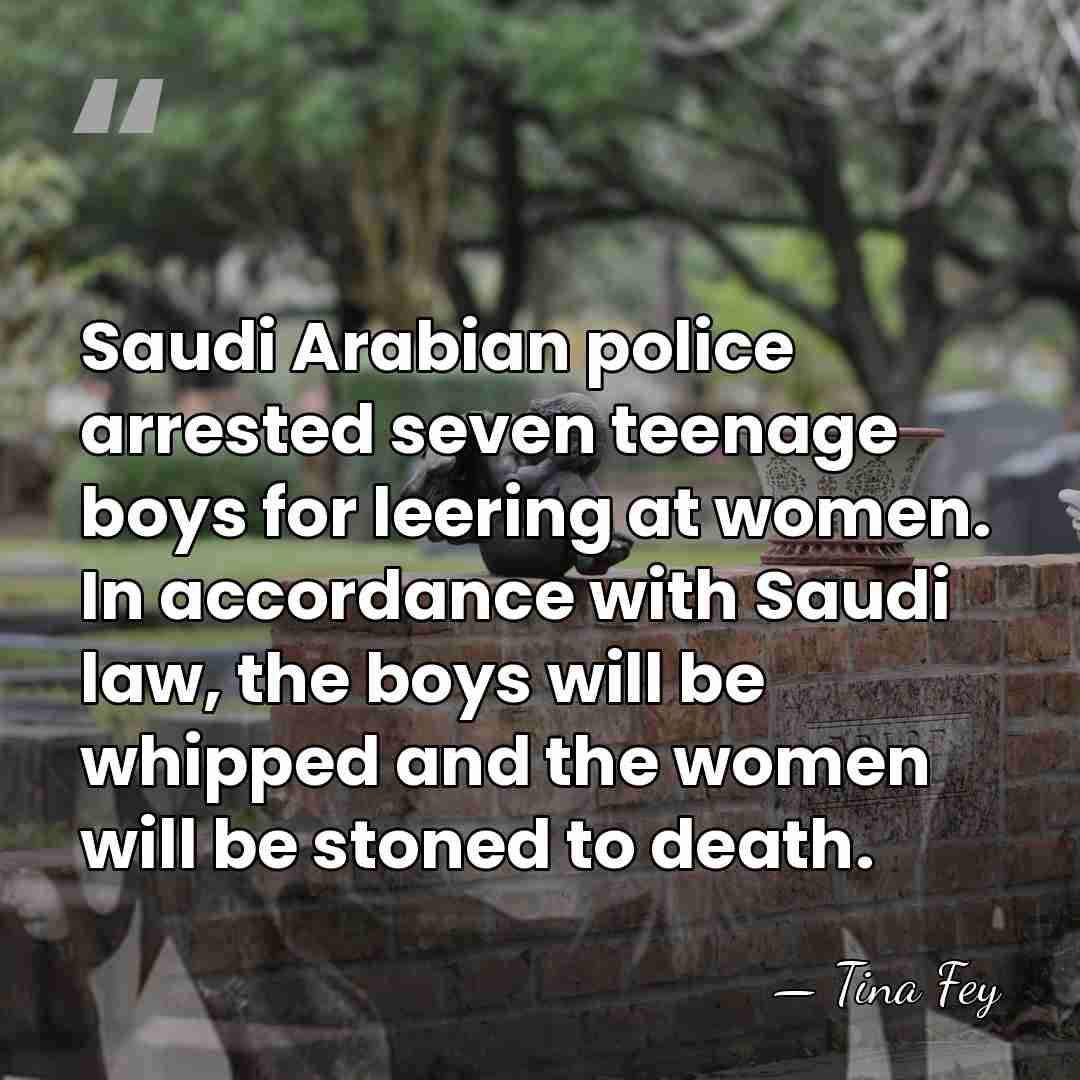 Saudi Arabian police arrested seven teenage boys for leering at women. In&hellip; - Tina Fey