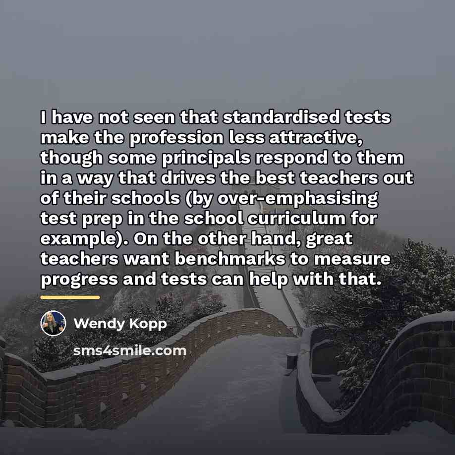 “I have not seen that standardised tests make the profession…” quote by Wendy Kopp