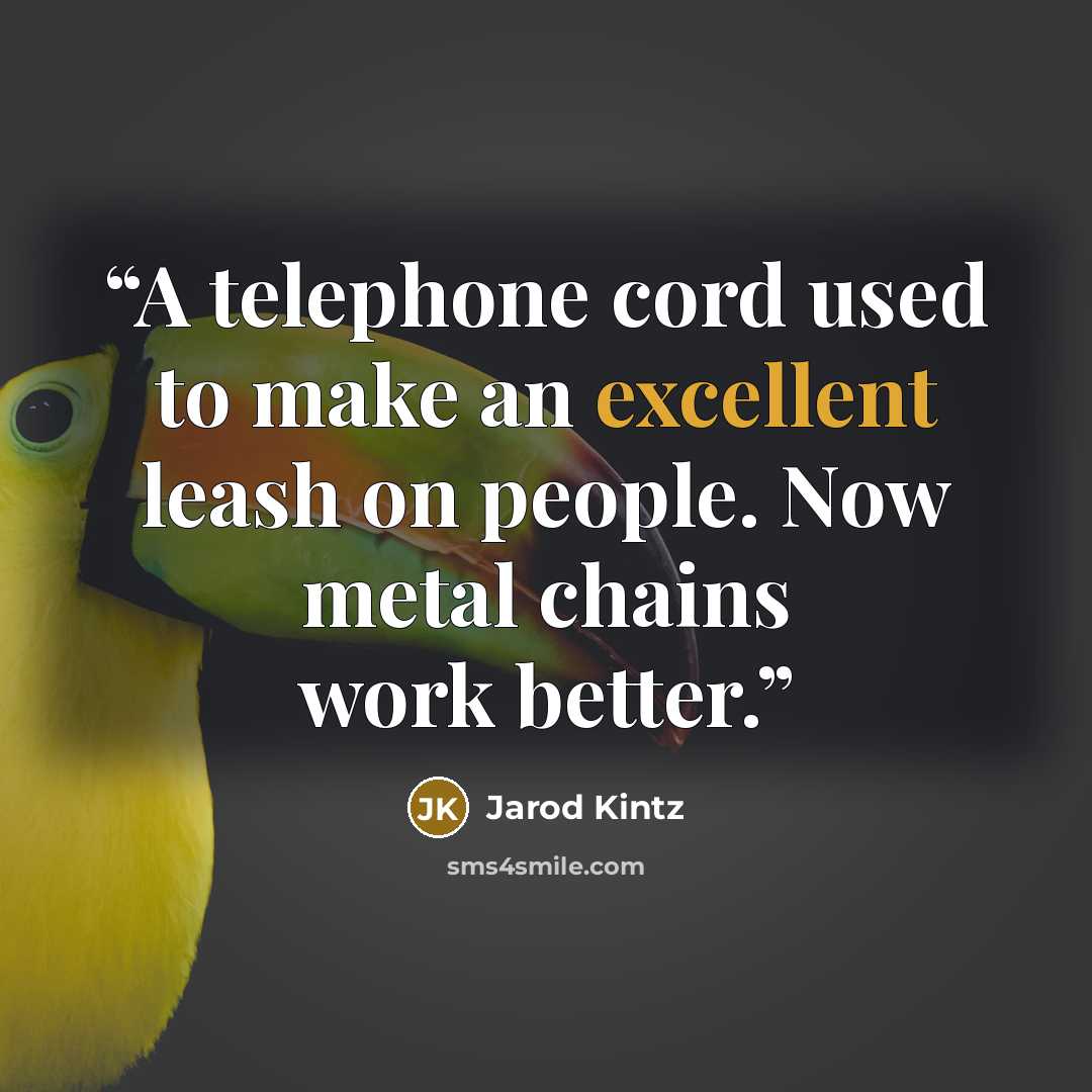 “A telephone cord used to make an excellent leash on people. Now metal chains work better.” quote by Jarod Kintz