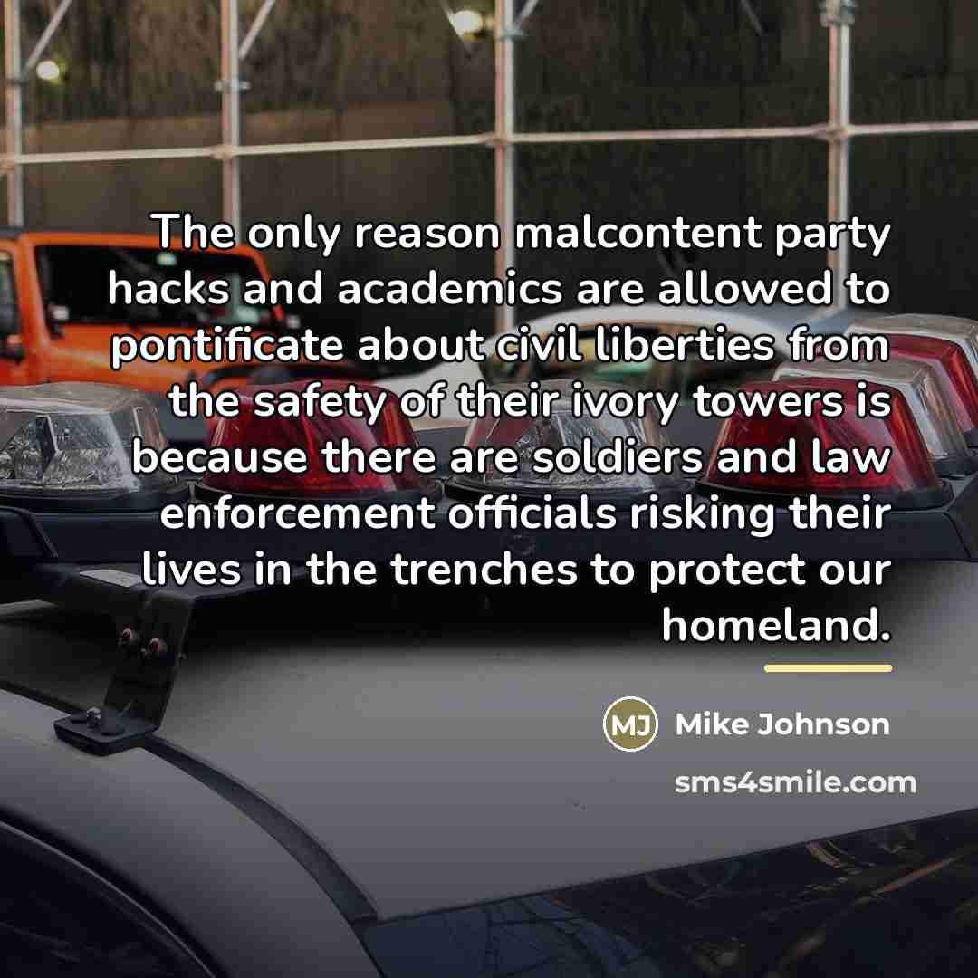 “The only reason malcontent party hacks and academics are allowed…” quote by Mike Johnson