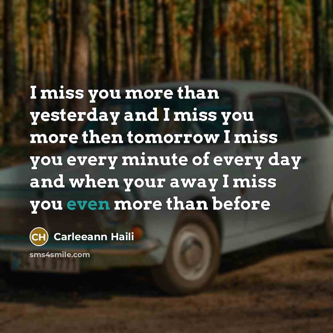 “I miss you more than yesterday and I miss you…” quote by Carleeann Haili