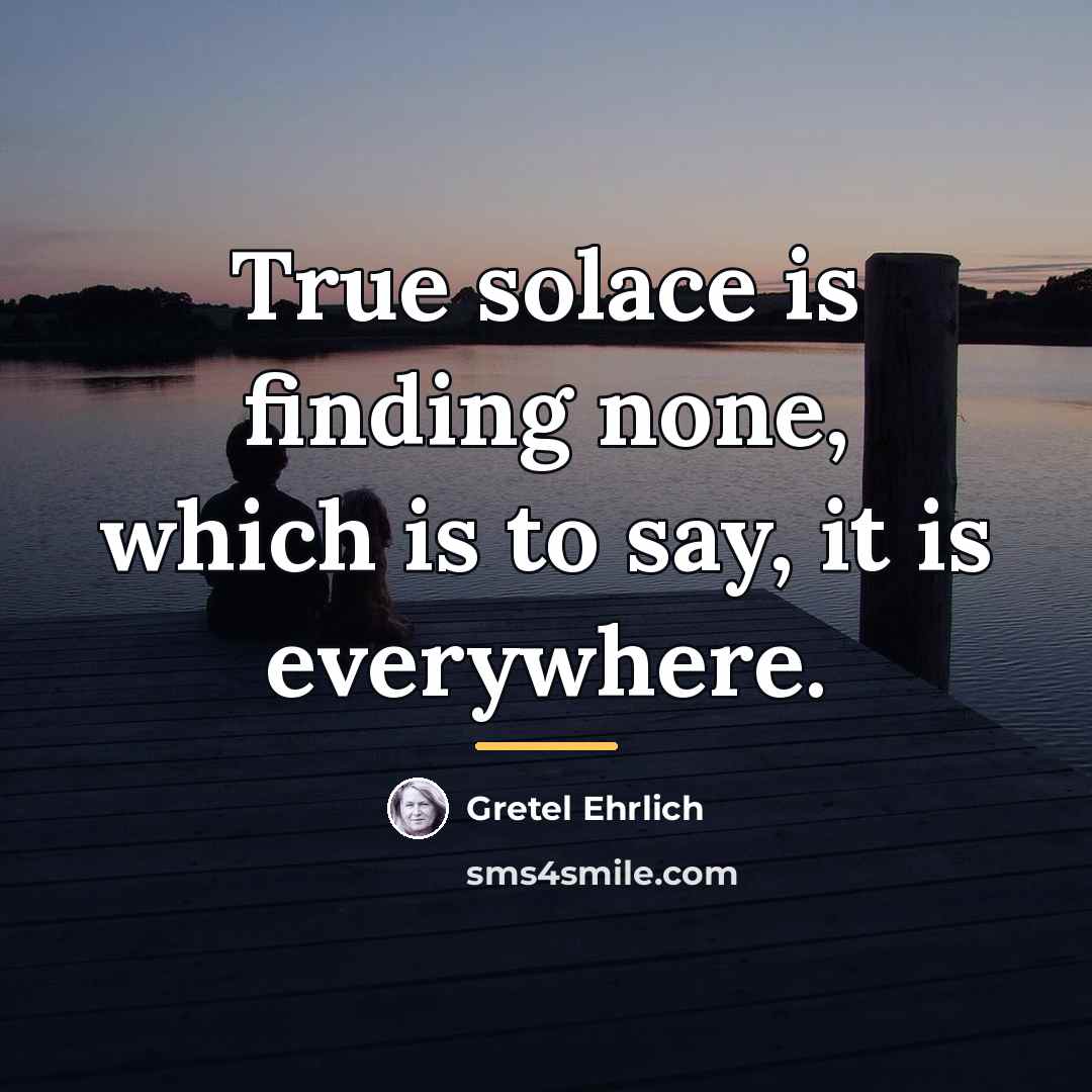 “True solace is finding none, which is to say, it…” quote by Gretel Ehrlich