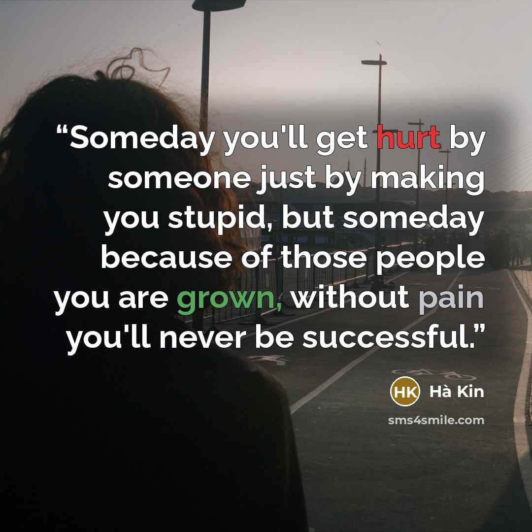 “Someday you'll get hurt by someone just by making you stupid, but someday because of those people you are grown, without pain you'll never be successful.” quote by Hà Kin