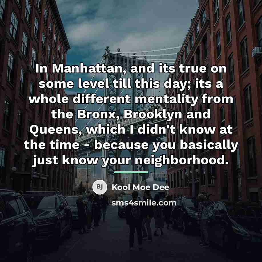 “In Manhattan, and its true on some level till this…” quote by Kool Moe Dee