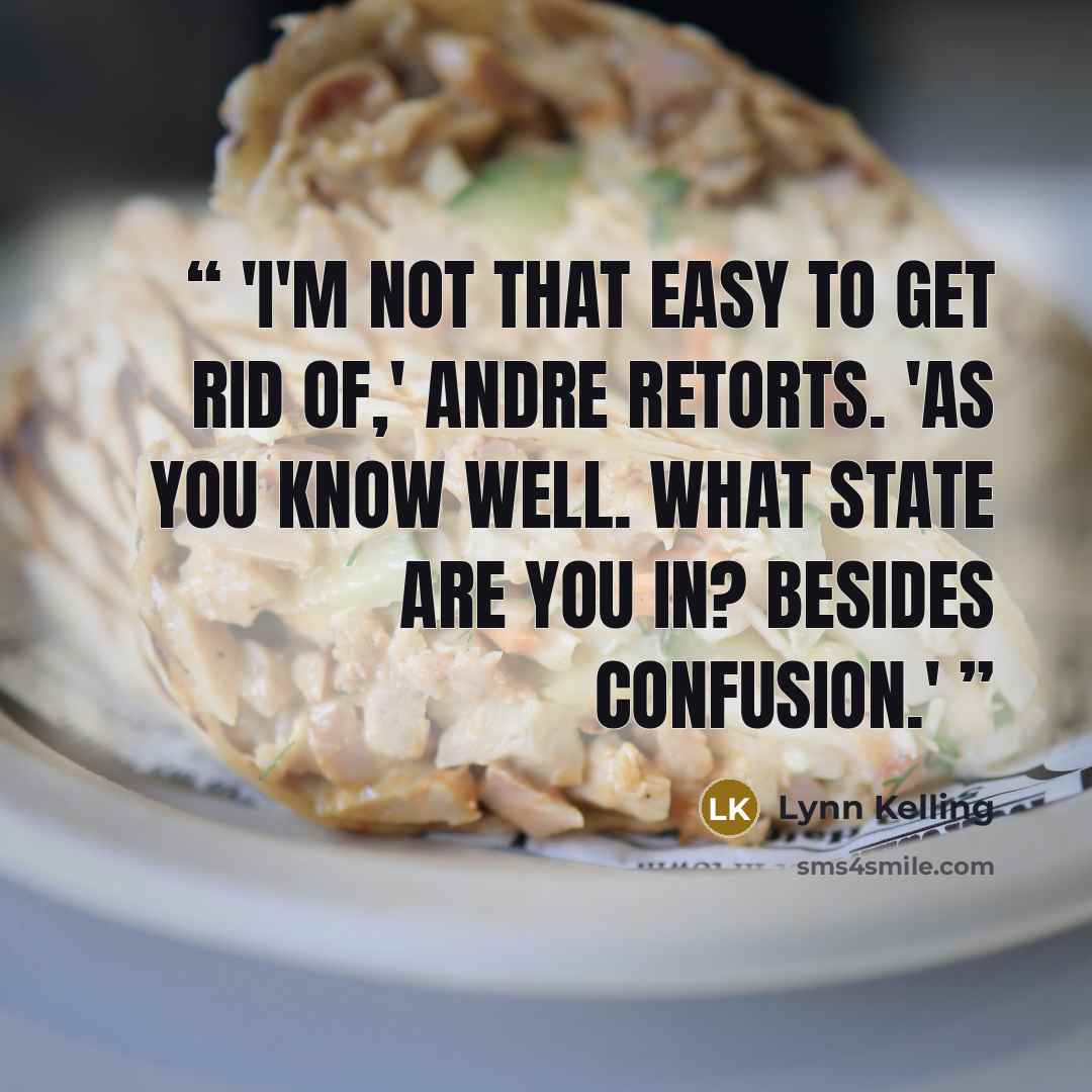 “'I'm not that easy to get rid of,' Andre retorts. 'As you know well. What state are you in? Besides confusion.'” quote by Lynn Kelling