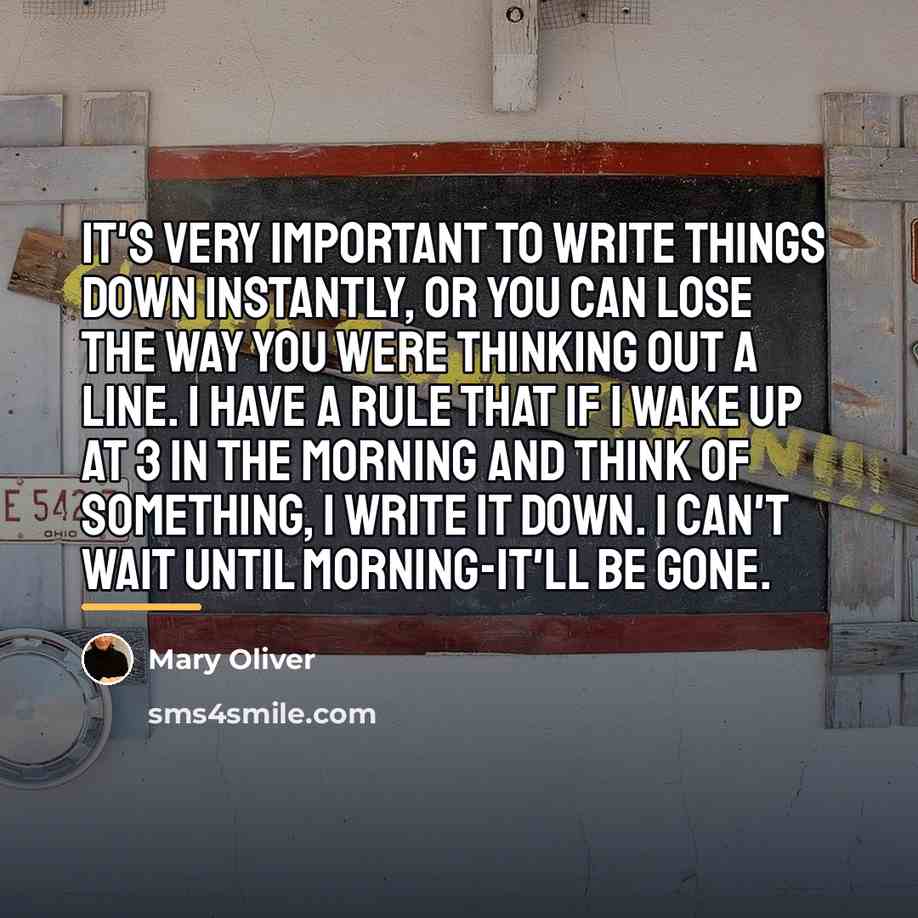 “It's very important to write things down instantly, or you…” quote by Mary Oliver