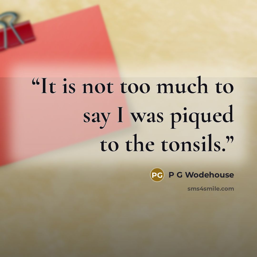 “It is not too much to say I was piqued to the tonsils.” quote by P G Wodehouse