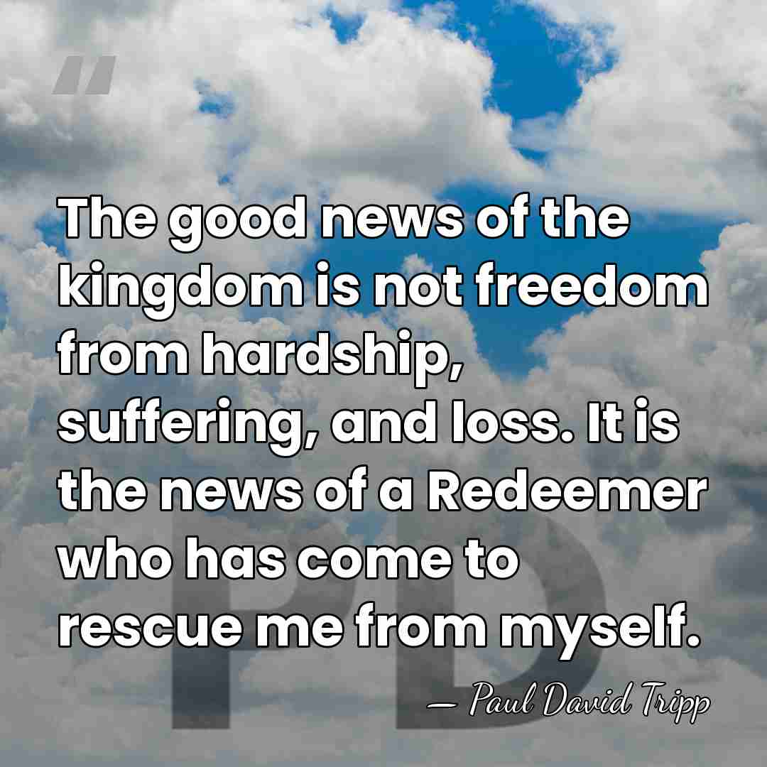 The good news of the kingdom is not freedom from hardship, suffering,&hellip; - Paul David Tripp