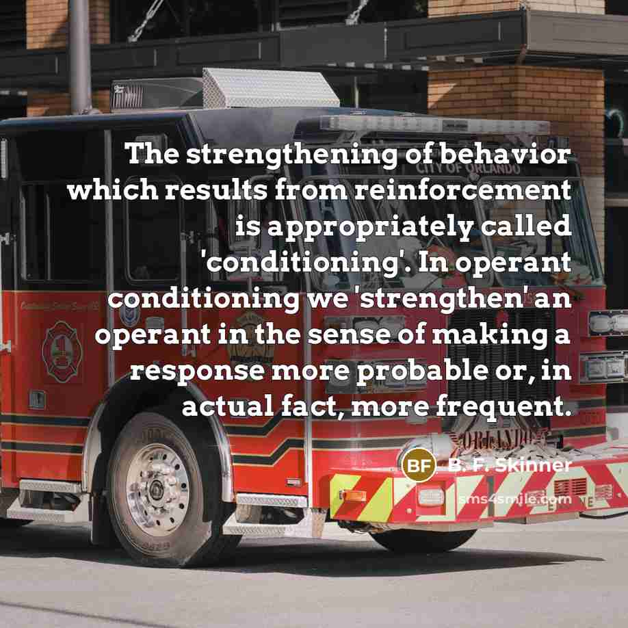 “The strengthening of behavior which results from reinforcement is appropriately…” quote by B. F. Skinner