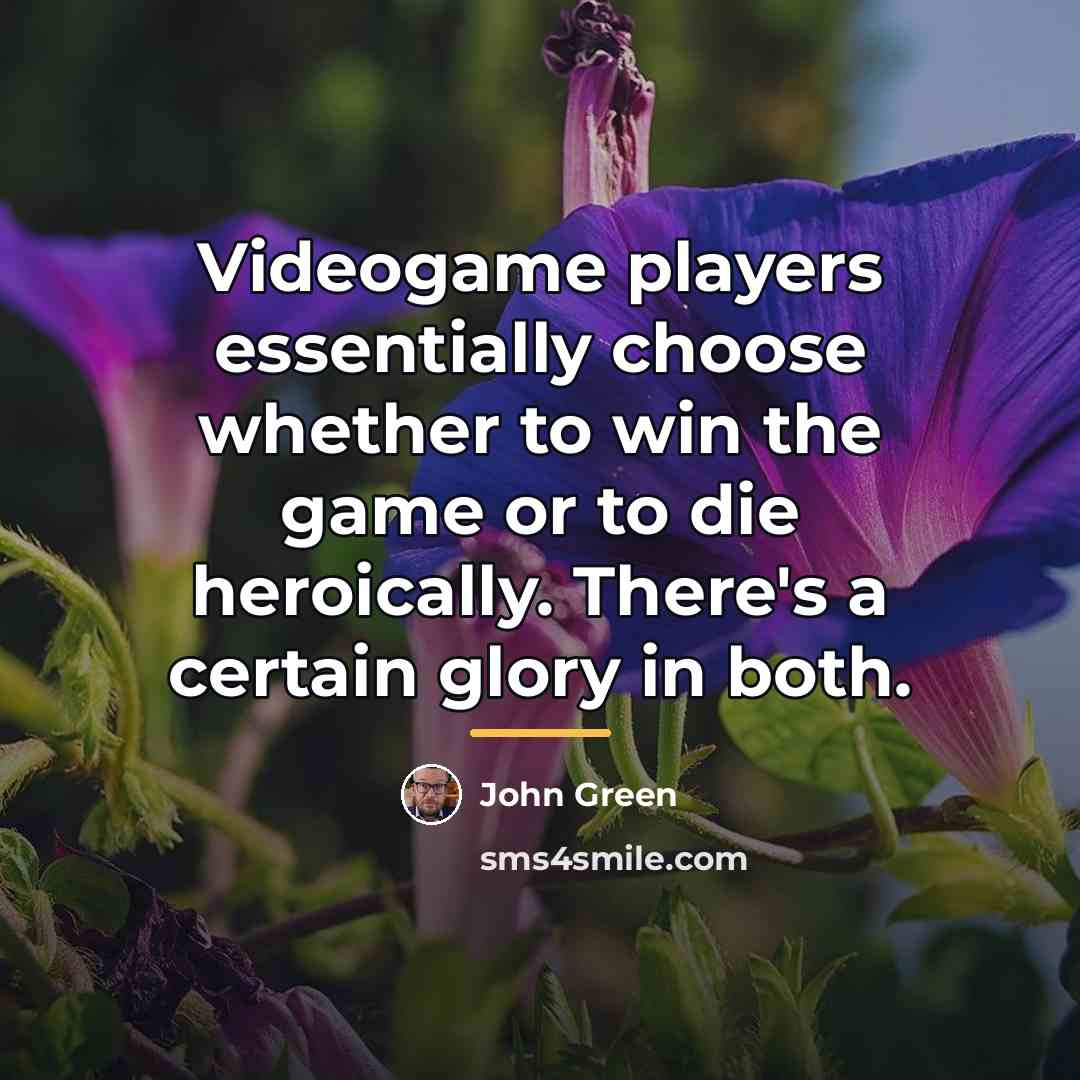 “Videogame players essentially choose whether to win the game or…” quote by John Green