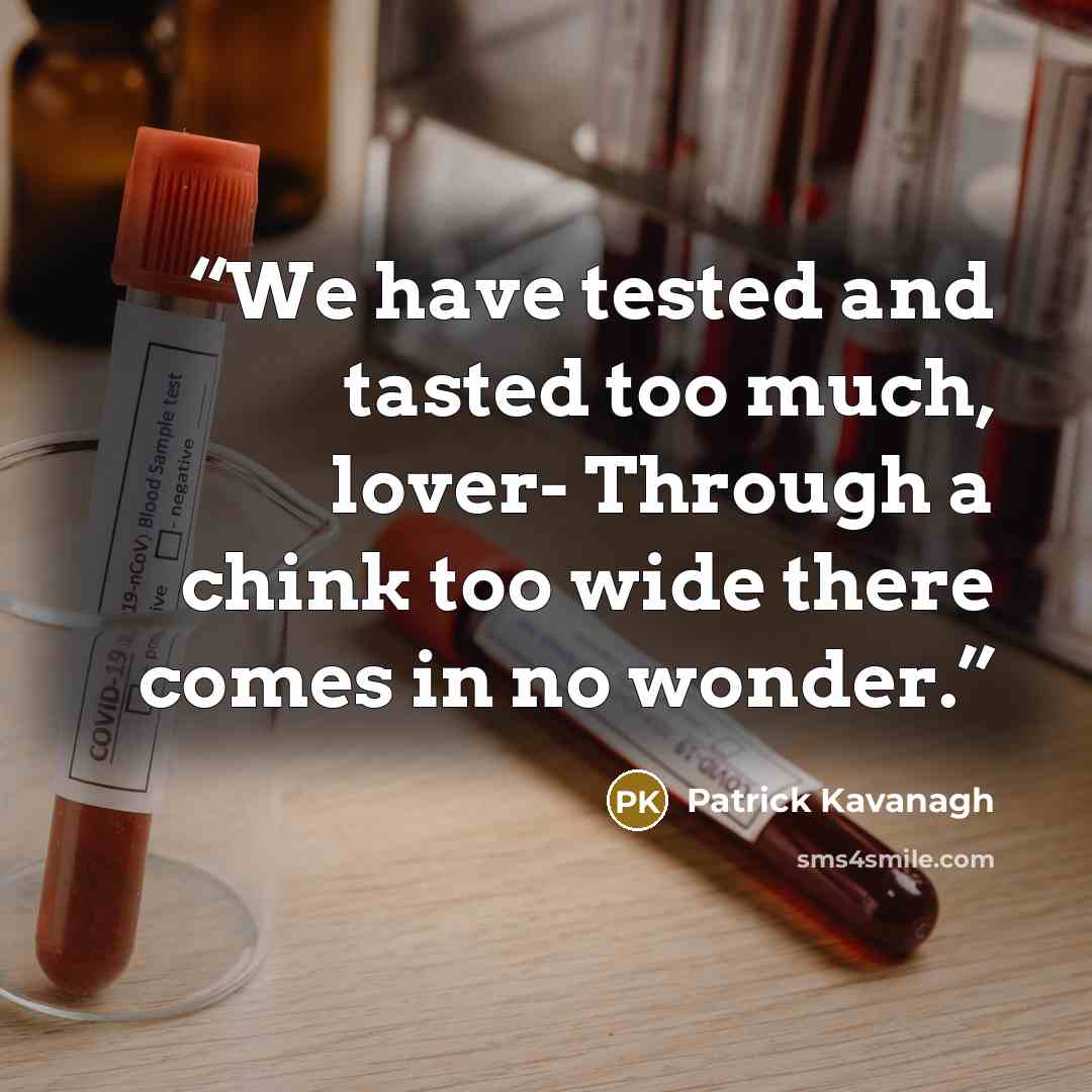 “We have tested and tasted too much, lover- Through a chink too wide there comes in no wonder.” quote by Patrick Kavanagh
