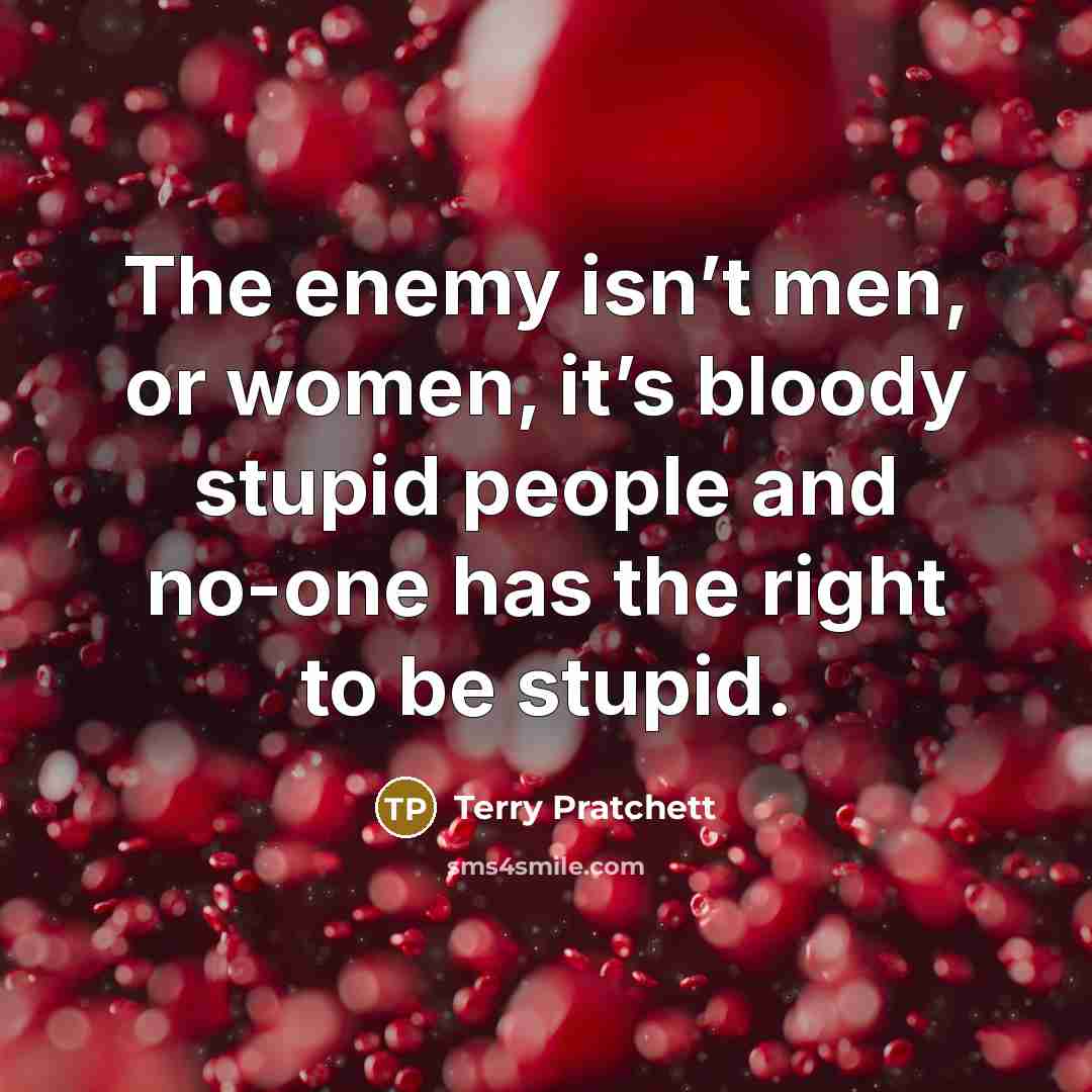 “The enemy isn’t men, or women, it’s bloody stupid people…” quote by Terry Pratchett