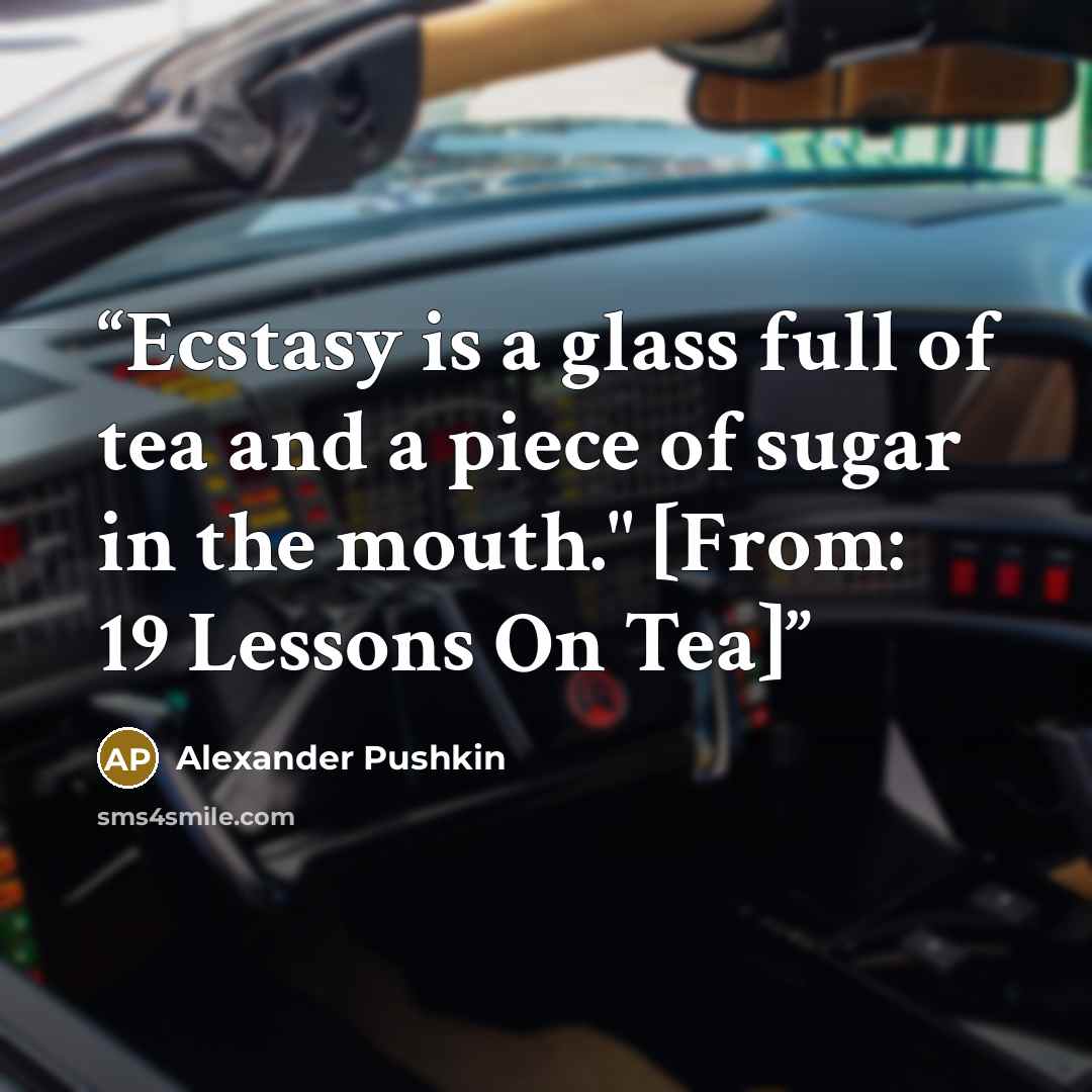 “Ecstasy is a glass full of tea and a piece of sugar in the mouth." [From: 19 Lessons On Tea]” quote by Alexander Pushkin