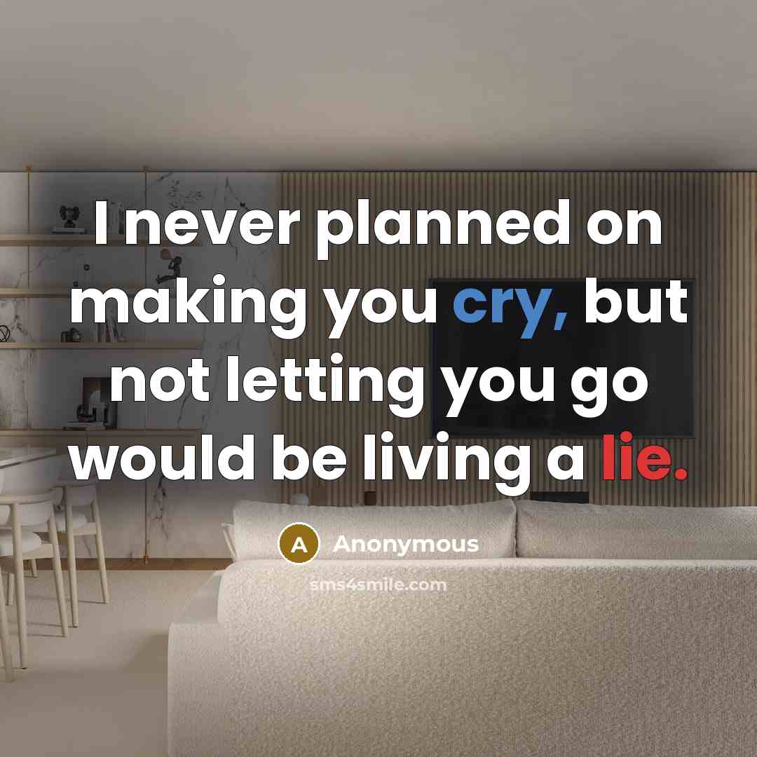 “I never planned on making you cry, but not letting you go would be living a lie.” quote by Anonymous