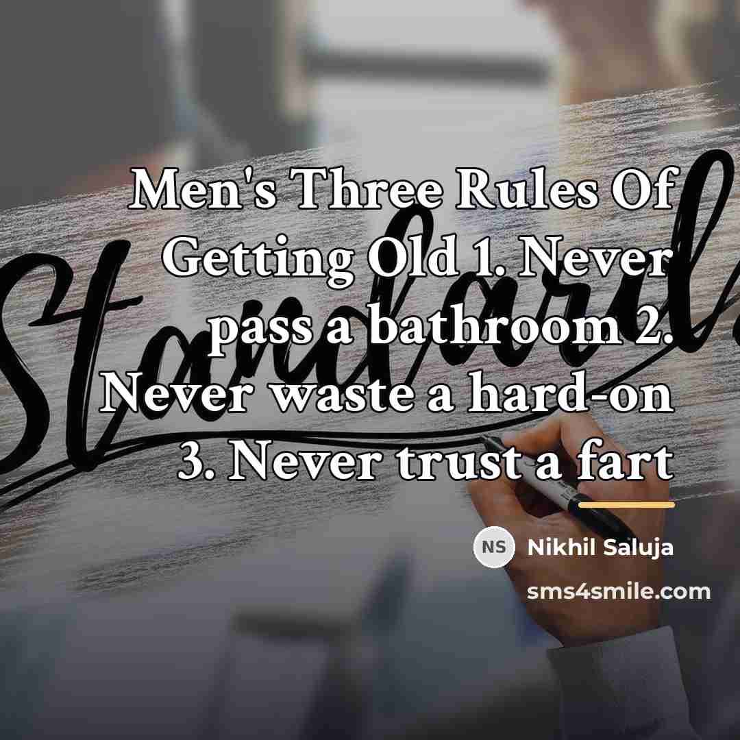 “Men's Three Rules Of Getting Old 1. Never pass a…” quote by Nikhil Saluja