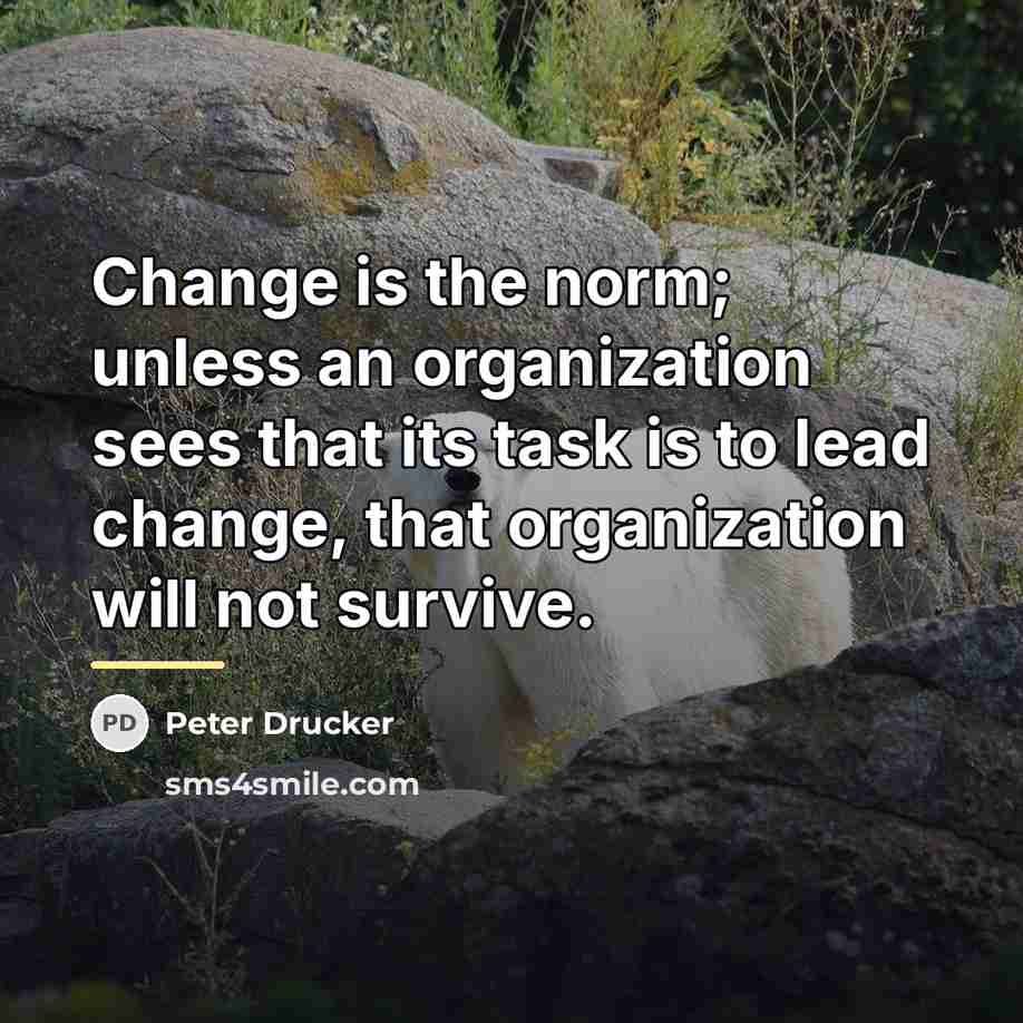 “Change is the norm; unless an organization sees that its…” quote by Peter Drucker