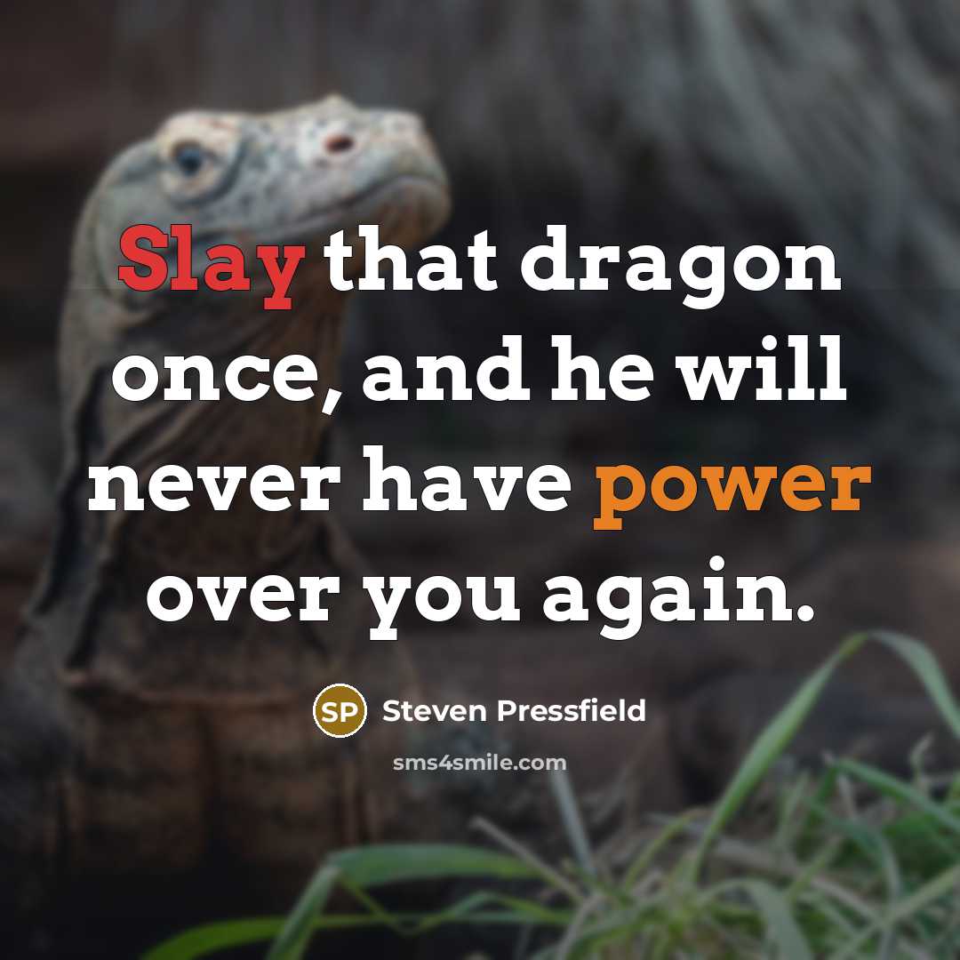 “Slay that dragon once, and he will never have power over you again.” quote by Steven Pressfield