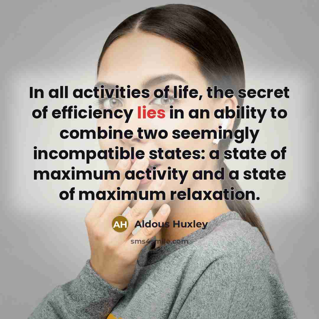 “In all activities of life, the secret of efficiency lies…” quote by Aldous Huxley