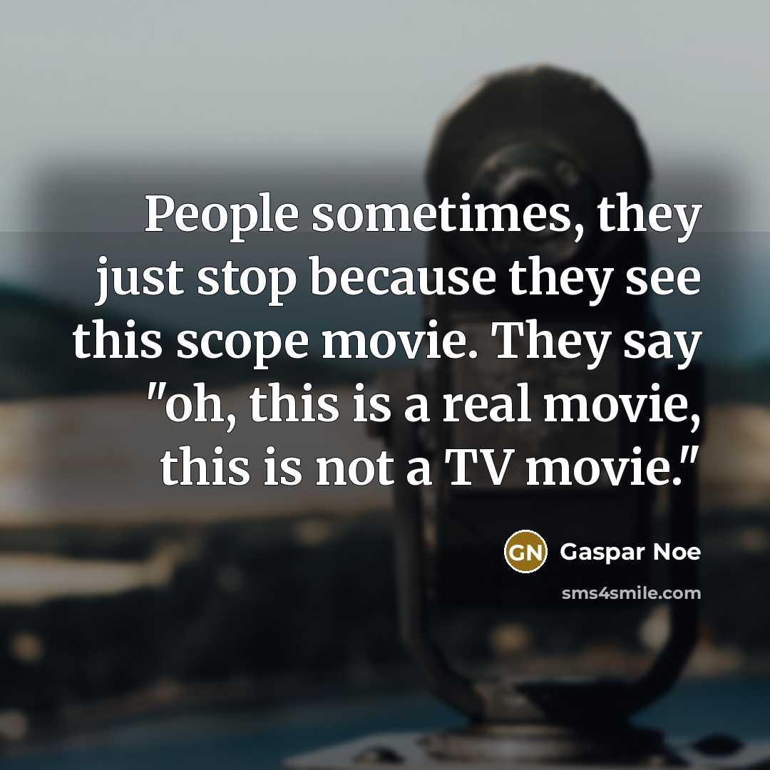 “People sometimes, they just stop because they see this scope movie. They say "oh, this is a real movie, this is not a TV movie."” quote by Gaspar Noe