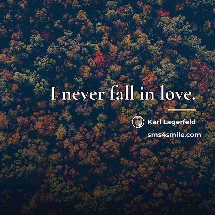 “I never fall in love.…” quote by Karl Lagerfeld
