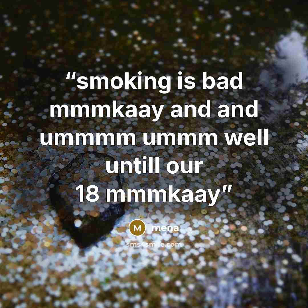 “smoking is bad mmmkaay and and ummmm ummm well untill our 18 mmmkaay” quote by mena