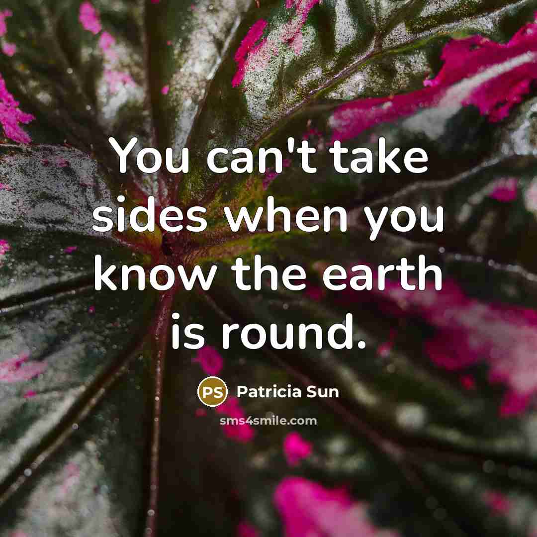 “You can't take sides when you know the earth is…” quote by Patricia Sun