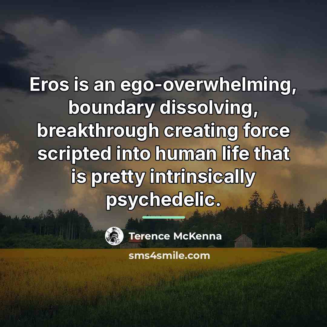 “Eros is an ego-overwhelming, boundary dissolving, breakthrough creating force scripted…” quote by Terence McKenna