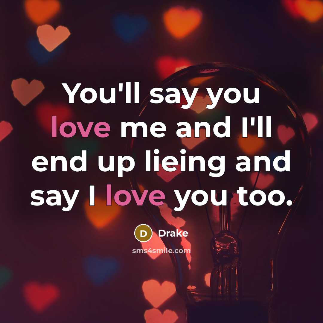 “You'll say you love me and I'll end up lieing…” quote by Drake