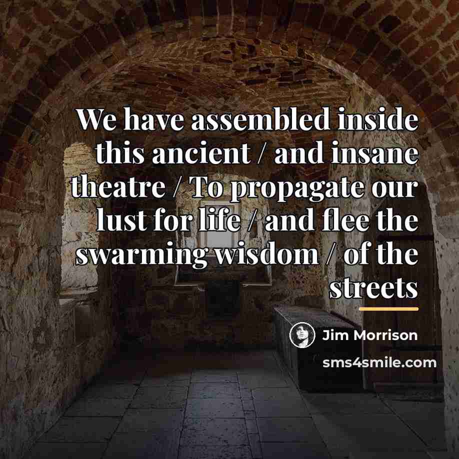 “We have assembled inside this ancient / and insane theatre…” quote by Jim Morrison